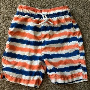 Striped Orange and Blue Kids Swim Trunks